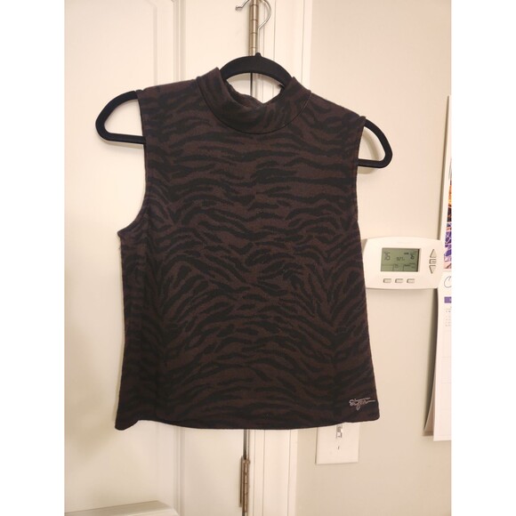St. John Tops - St. John Sport Tiger Print Sleeveless Mockneck Top w/ Zipper at Neck Size S
